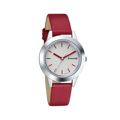 Splash White Dial & Ruby Red Leather Strap