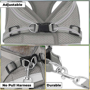 Homestic Reflective Dog Harness with Adjustable Leash|Breathable Polyester Mesh Fabric |XL Size|HT-844|Comfortable No-Pull Grip|Quick Release Buckles|Easy On - Easy Off Harness|Grey