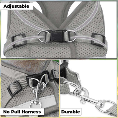 Homestic Reflective Dog Harness with Adjustable Leash|Breathable Polyester Mesh Fabric |XL Size|HT-844|Comfortable No-Pull Grip|Quick Release Buckles|Easy On - Easy Off Harness|Grey