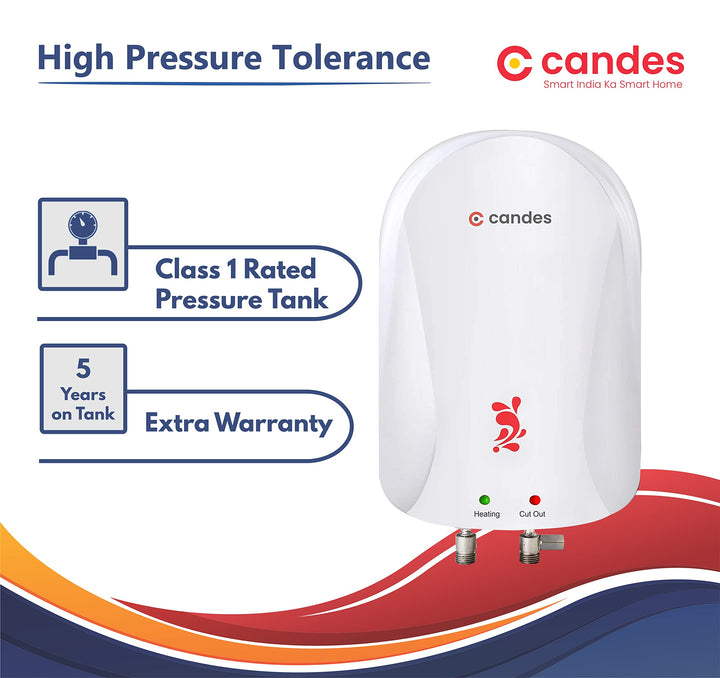 Candes Geyser 3 Litre | 2 Years Warranty | Water Heater For Home, Water Heater, Instant Geyser, Instant Water Heater, Water Geyser, Heater For Water Heating, Electric Geyser, ‎3000 W - Fiesta (White)