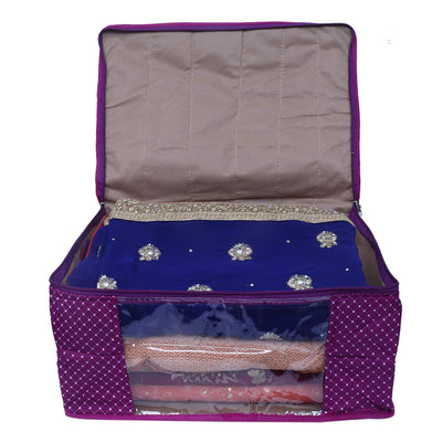 Kuber Industries Polka Dots 4 Piece Cotton 3 Layered Quilted Saree Cover, Purple-CTKTC25814
