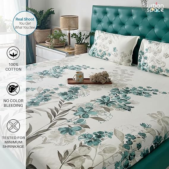 Cotton Bedsheet + AC Blanket Combo Pack - (Combo 27 - Kashmir+ Majestic Aqua bedsheet)