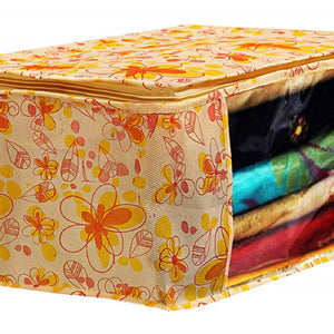 Kuber Industries Metalic & Flower Printed 8 Piece Non Woven Fabric Saree Cover Set with Transparent Window, Extra Large, Pink & Blue & Ivory Red & Golden Brown -CTKTC040935