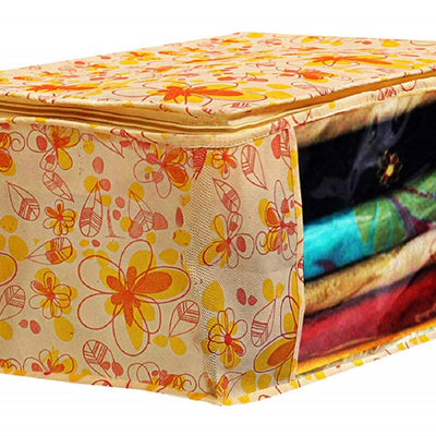 Kuber Industries Metalic & Flower Printed 8 Piece Non Woven Fabric Saree Cover Set with Transparent Window, Extra Large, Pink & Blue & Ivory Red & Golden Brown -CTKTC040935