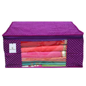 Kuber Industries Polka Dots 4 Piece Cotton 3 Layered Quilted Saree Cover, Purple-CTKTC25814