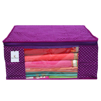 Kuber Industries Polka Dots 4 Piece Cotton 3 Layered Quilted Saree Cover, Purple-CTKTC25814