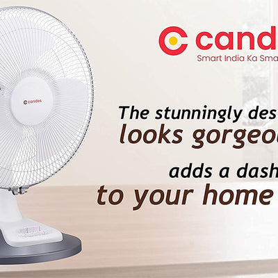 Candes Desker Table Fan for Cooling with Automatic Oscillation (400 MM) 80W (White Silver)