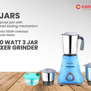 Candes Bolt 550-Watt Mixer Grinder with 3 Jars, Powerful Motor and 2 Year Warranty on Motor, (Blue Grey) + Quick Hand Vegetables & Fruit Chopper Green (Super Combo)