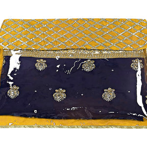 Heart Home Seamless lattice Design Satin Foldable, Lightweigth Single Saree Cover/Organiser For Wardrobe With Transparent Top- Pack of 4 (Yellow)-50HH01333