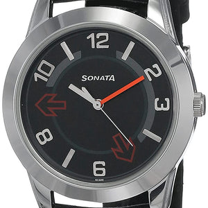 Yuva Black Dial & Black Leather Strap