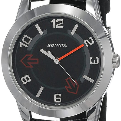 Yuva Black Dial & Black Leather Strap
