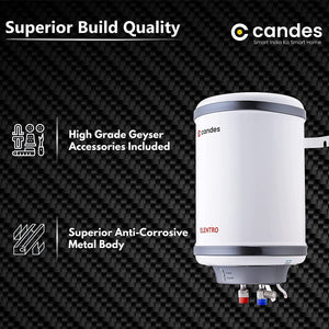 Candes 25 Litre Elentro 5 Star Rated Automatic Instant Storage Electric Water Heater with Special Metal Body Anti Rust Coating With Installation Kit, 2kW Geyser + Safety Valve (White)