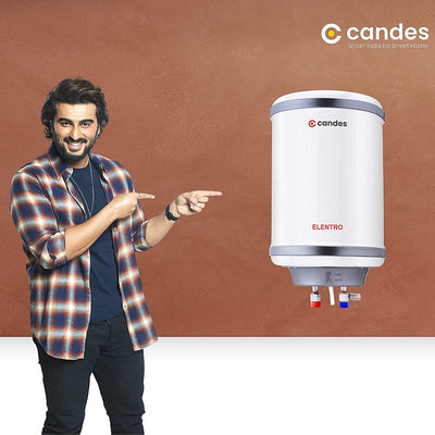 Candes 25 Litre Elentro 5 Star Rated Automatic Instant Storage Electric Water Heater with Special Metal Body Anti Rust Coating With Installation Kit, 2kW Geyser + Safety Valve (White)