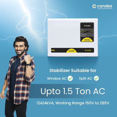Candes Crystal 4kVA for 1.5 Ton AC (150V to 280V) Voltage Stabilizer with Wide Working Range Best for Inverter AC, Split AC or Windows AC Upto 1.5 Ton (MS Body) 3Years Warranty (Door Step Service)