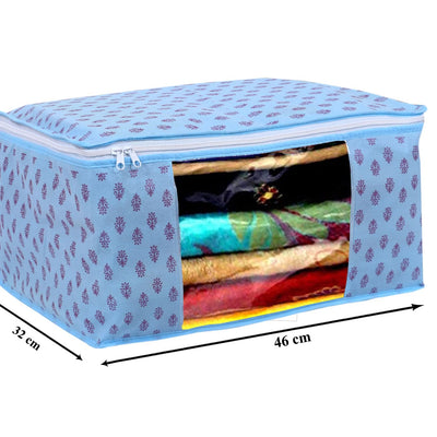 Kuber Industries Floral Print Non-Woven Foldable Saree Cover|Clothes Storage For Saree, Lehenga, Suit With Top Transparent Pack of 3 (Sky Blue)