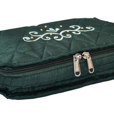 Kuber Industries Embroidery Design 2 Pieces Satin Jewellery Pouch Cum Makeup Kit (Green)- KUBMART02519