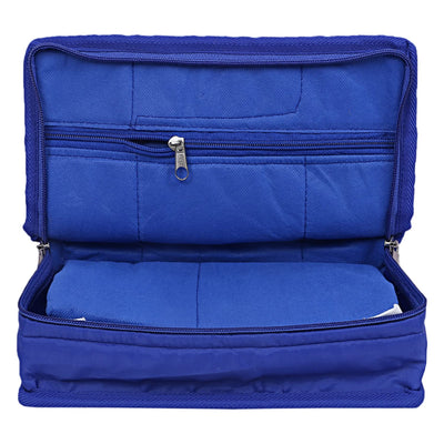 Heart Home Polyester Jewellery Organizer For Watches, Bracelets, Bangles, Small Jewellery With 4 Pouches (Blue)
