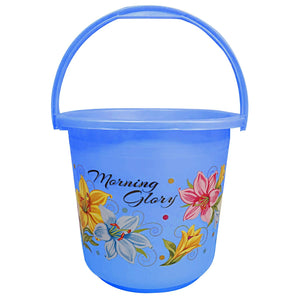 Kuber Industries Printed 3 Pieces Unbreakable Virgin Plastic Multipurpose Bucket, Mug & Stool Set (Blue)