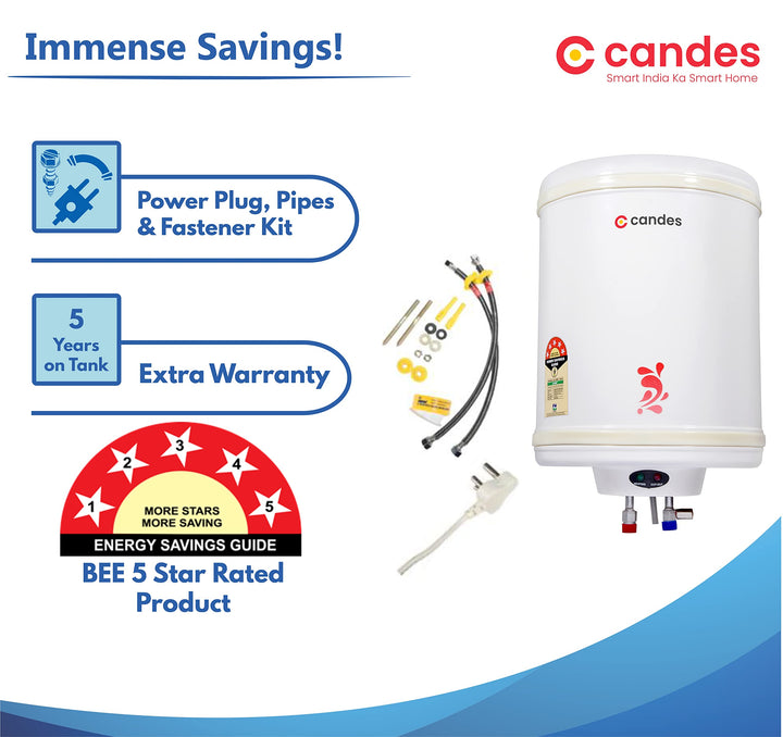 Candes 50 Litre Automatic Instant Storage Electric Water Heater Multiple Safety System Anti Rust Body, 2kW Geyser (Ivory, 2000 W)