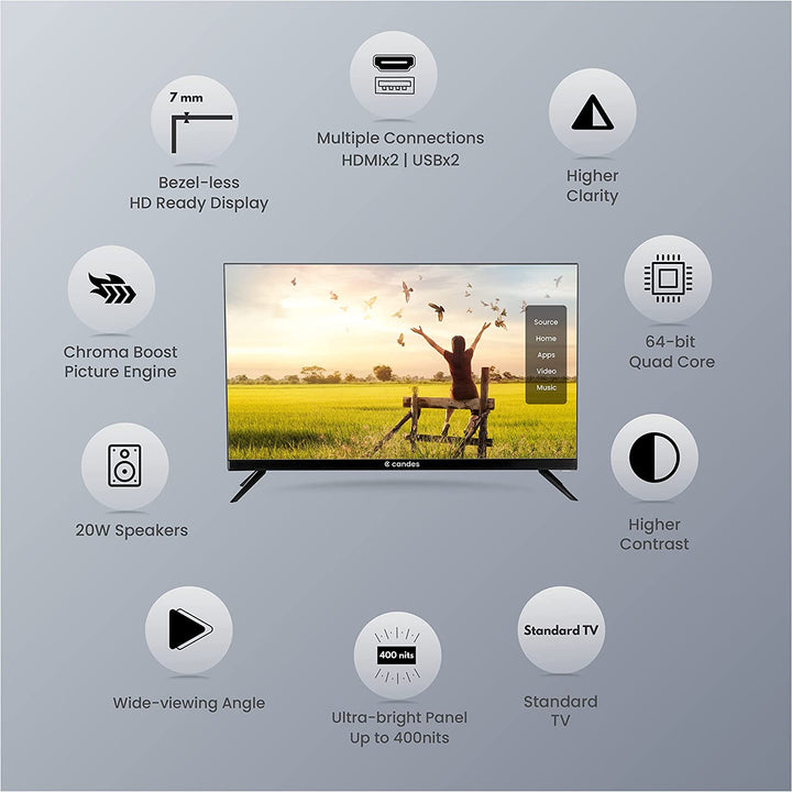 Candes Frameless 24 Smart LED TV Black (Model Id - CANDES24SMCF24S001)