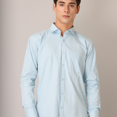 Frankshirt Light Blue Solid Tailored Fit Cotton Casual Shirt for Man