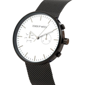 Joker & Witch Miami White Dial Black Stainless Steel Mesh Analogue Watch for Men