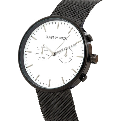 Joker & Witch Miami White Dial Black Stainless Steel Mesh Analogue Watch for Men