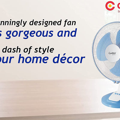 Candes Desker Table Fan for Cooling with Automatic Oscillation (400 MM) 80W (Blue)