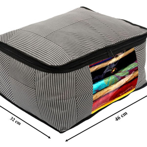 Heart Home Non-Woven Lining Print Saree Organizer|Wardrobe Organizers With Transparent Window, Zipper, Set of 12 (Gray)