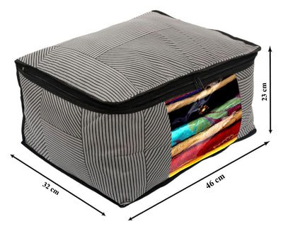 Kuber Industries Non-Woven Lining Print Saree Organizer|Wardrobe Organizers With Transparent Window, Zipper, Set of 12 (Gray)