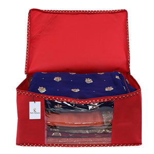 Kuber Industries 12 Piece Non Woven Saree Cover Set, Red,Large Size -CTKTC6444