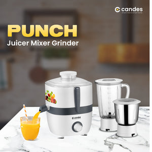 Candes Punch 550-Watt Juicer Mixer Grinder with 2 Jars, 1 Year Warranty (White, Grey)