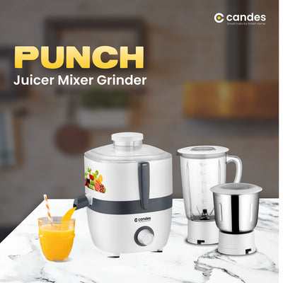 Candes Punch 550-Watt Juicer Mixer Grinder with 2 Jars, 1 Year Warranty (White, Grey)