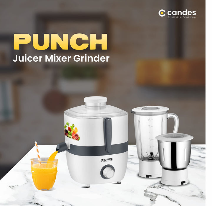 Candes Punch 550-Watt Juicer Mixer Grinder with 2 Jars, 1 Year Warranty (White, Grey)