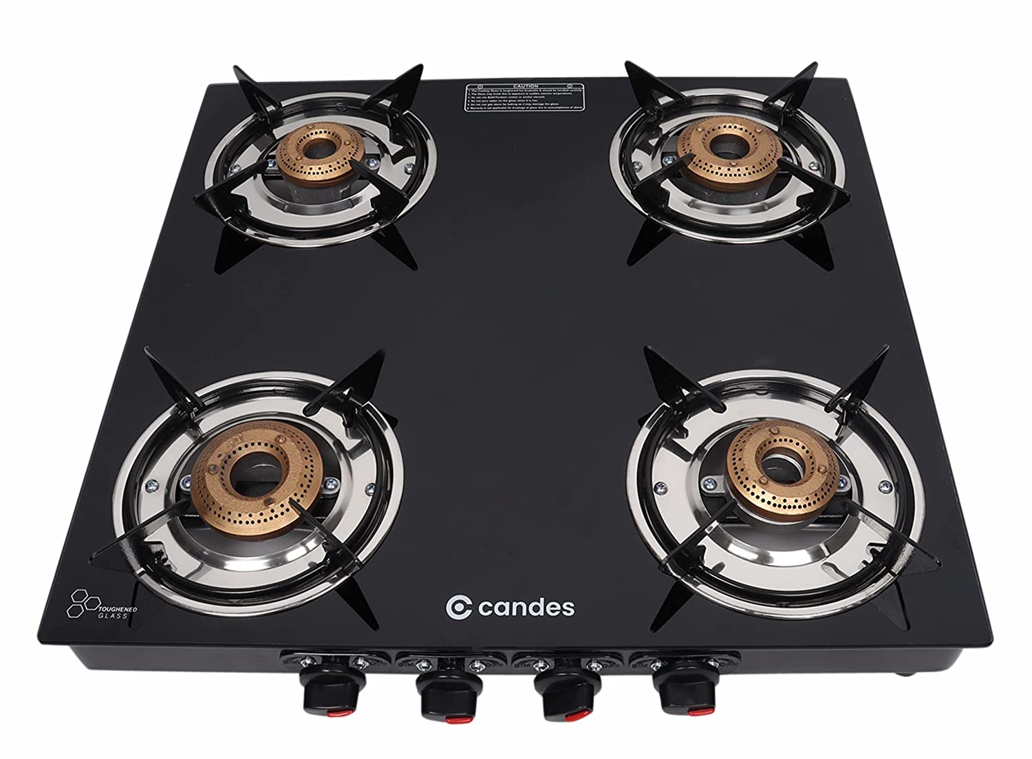 Flame Glass Top Gas Stove 4 Burner, Manual Ignition, Black
