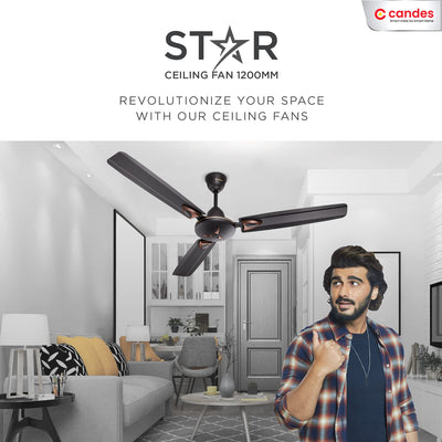 Candes Star 1200mm High-Speed Decorative Ceiling Fans for Home | BEE Star Rated 405 RPM Anti-Dust | 2 Years Warranty (Coffee Brown) Pack of 1