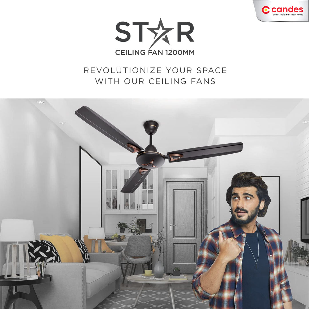 Candes Star 1200mm High-Speed Decorative Ceiling Fans for Home | BEE Star Rated 405 RPM Anti-Dust | 2 Years Warranty (Coffee Brown) Pack of 1