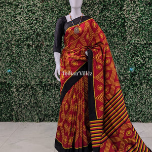 Red Yellow Contemporary Odisha Ikat Tarabali Silk Saree