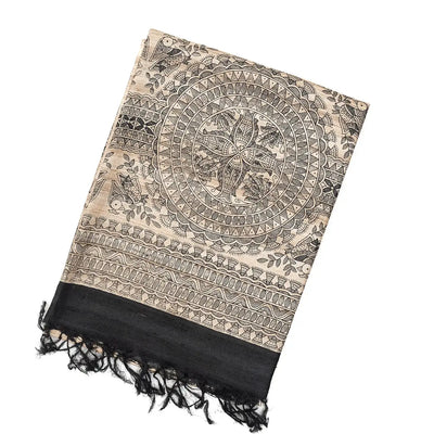 Beige Handwoven Tussar Silk Saree With Printed Bird Motifs