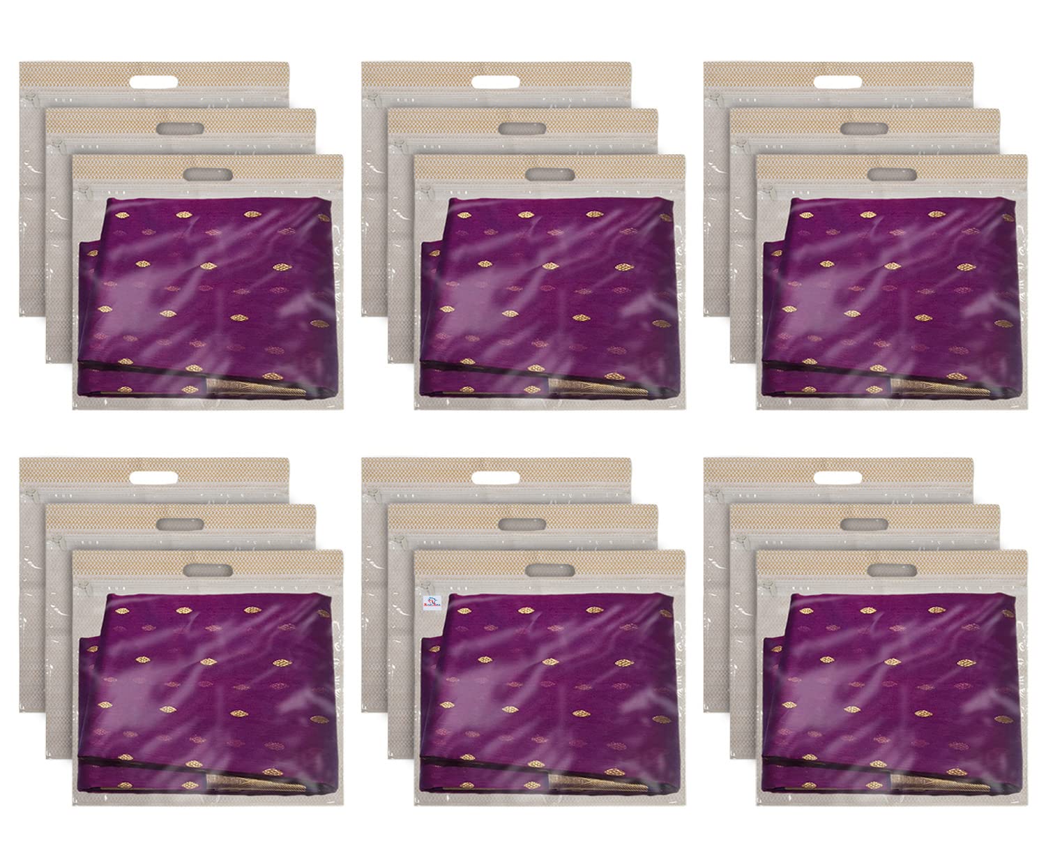 Heart Home Non-Woven Single Saree Covers With Transparent Window With Handle Pack of 18 (Brown)