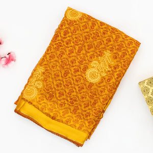 Mustard  Handwoven Banarasi Georgette Silk Saree Printed With Floral Motifs