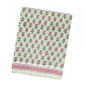 Light Green Woven Jaipur Cotton Saree With Pink Printed Floral Motifs