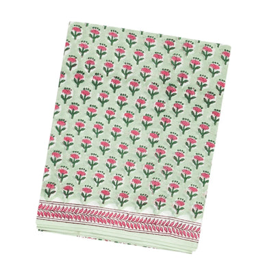 Light Green Woven Jaipur Cotton Saree With Pink Printed Floral Motifs