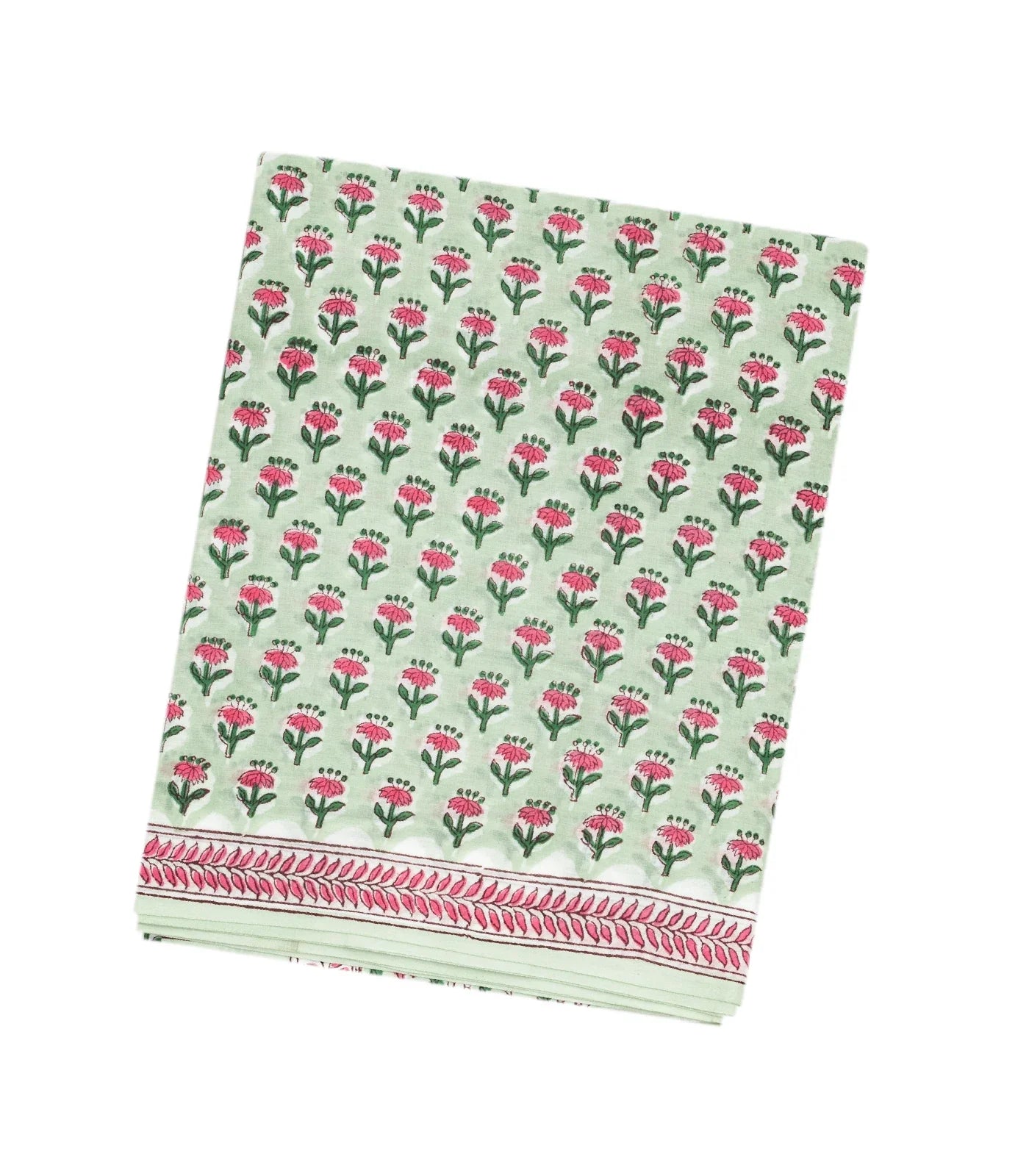 Light Green Woven Jaipur Cotton Saree With Pink Printed Floral Motifs