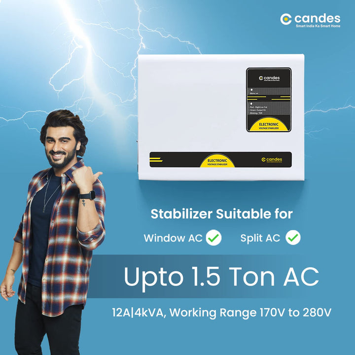 Candes Crystal 4kVA Working Range (170V to 280V) Voltage Stabilizer Best for Inverter AC, Split AC or Windows AC Upto 1.5 Ton (MS-Grey) 3 Years Warranty