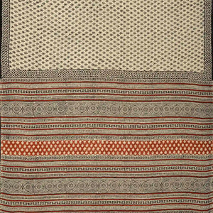 Off White Woven Jaipur Cotton Saree Printed With Black Flower Motifs