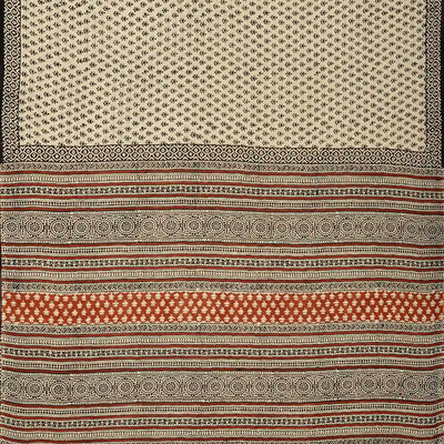 Off White Woven Jaipur Cotton Saree Printed With Black Flower Motifs