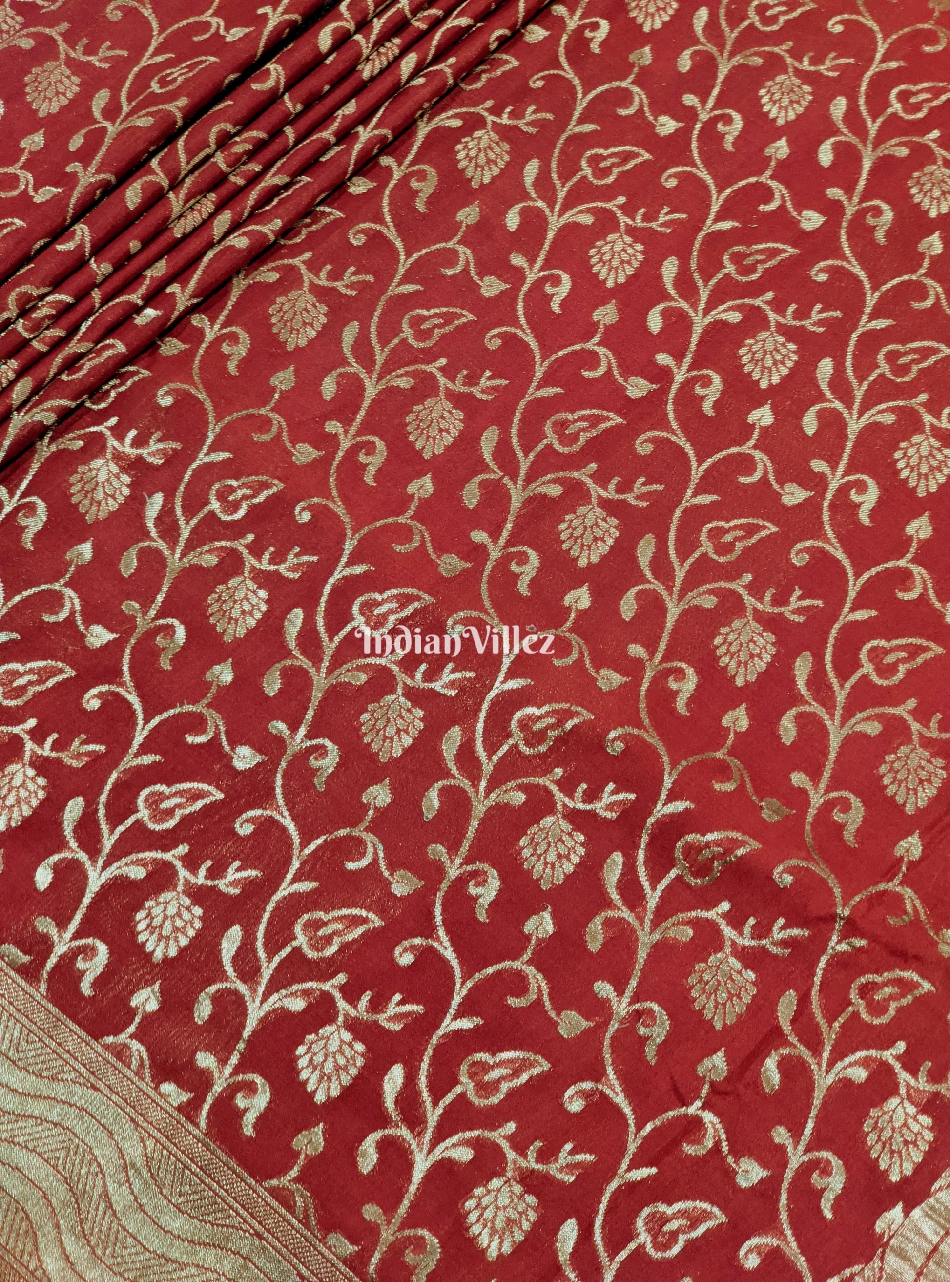 Red-Copper Kadwa Jaal Handloom Banarasi Saree