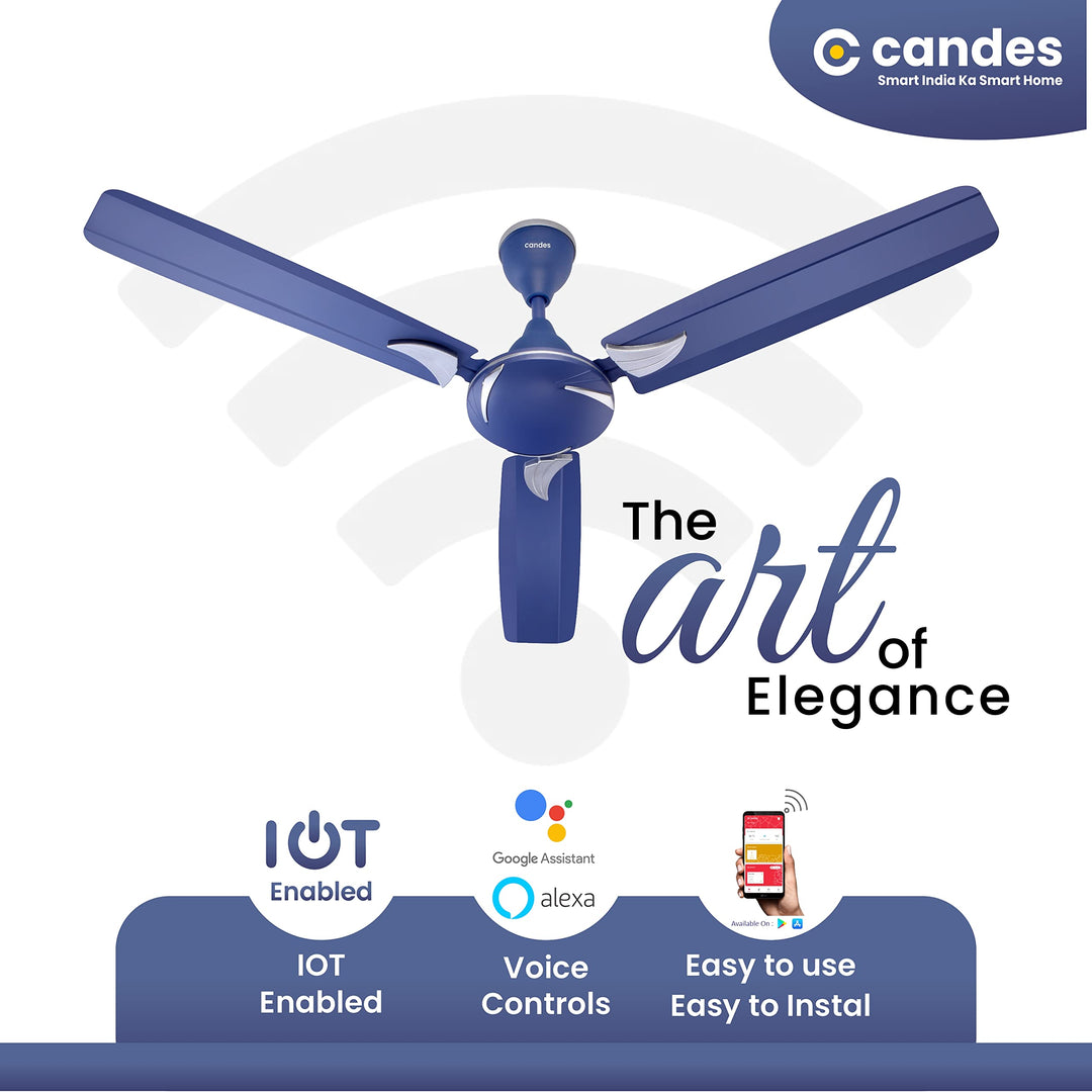 Candes IOT Lynx High Speed Anti dust Decorative 3 Star Rated Ceiling Fan 2 Yrs Warranty (Smart IOT With Remote) (1200MM, Silver Blue)