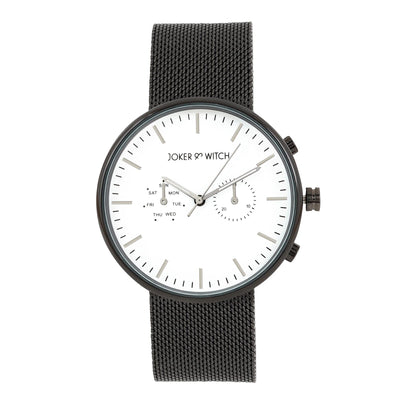Joker & Witch Miami White Dial Black Stainless Steel Mesh Analogue Watch for Men